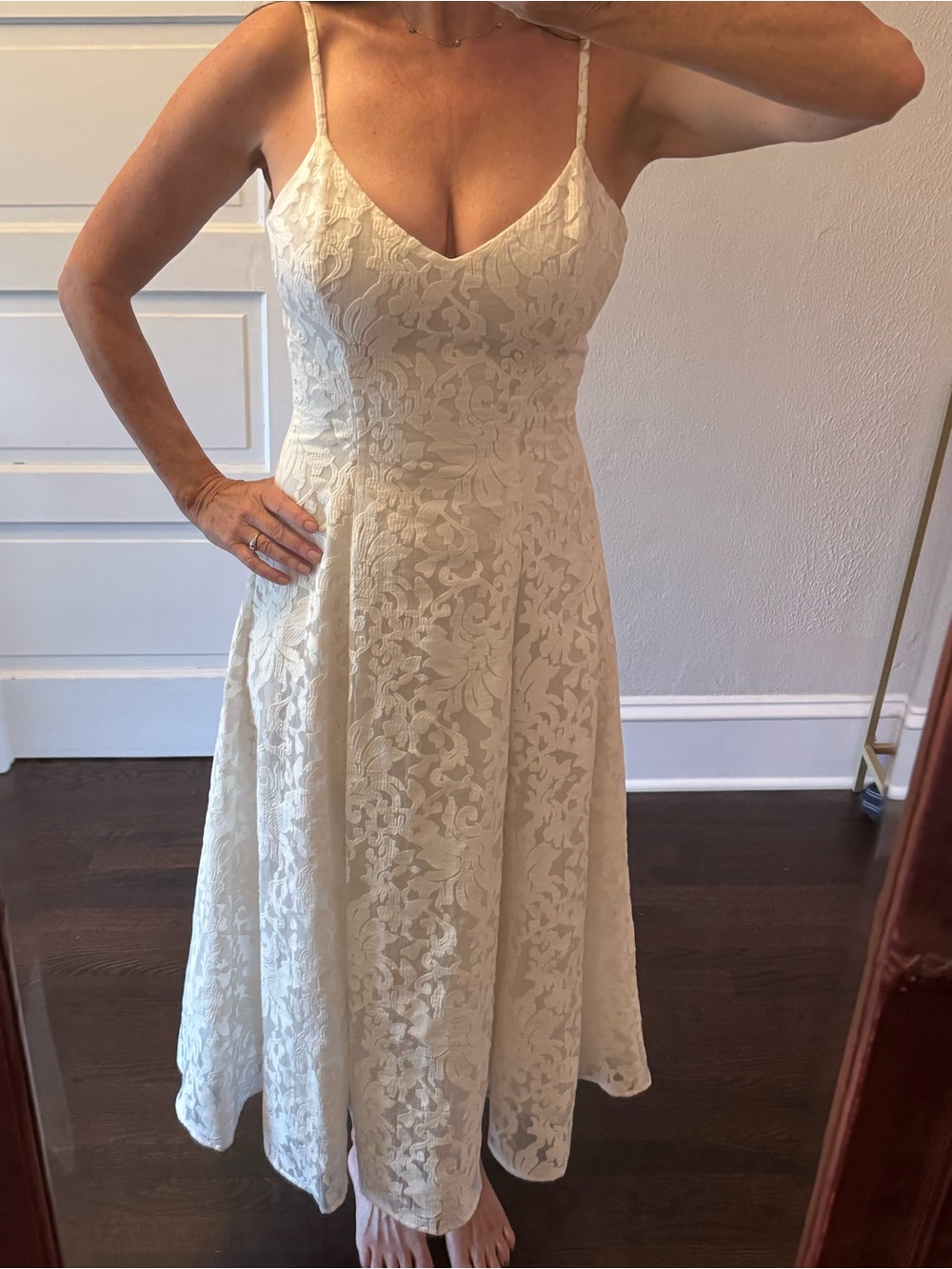 Vera Wang jacquard Lace Spaghetti Strap tea length Dress
